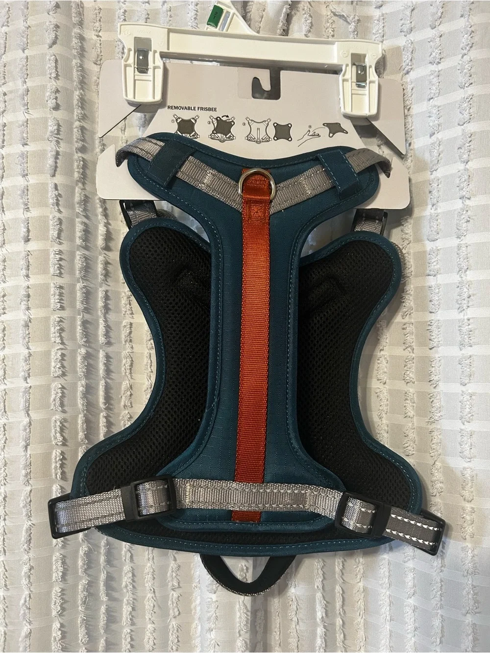 Orange & Teal Dog Harness Medium with Frisbee with Reflective Trim